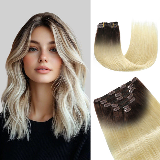 Realmhair Clip In Hair Extensions Human Hair 7Pcs 16 Clips Classic Natural Virgin Human Hair (#T2/60)