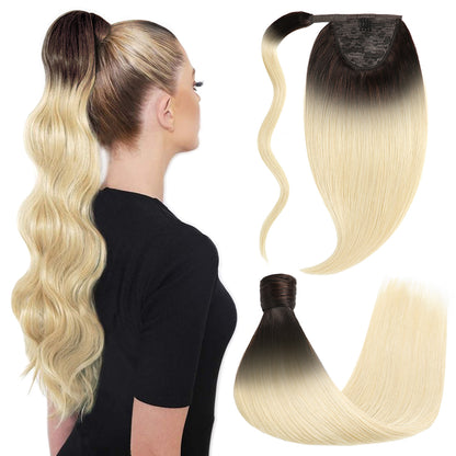 Back view of model showcasing Realmhair ponytail extension with magic paste (#T2/60 )