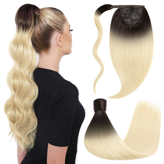 Back view of model showcasing Realmhair ponytail extension with magic paste (#T2/60 )