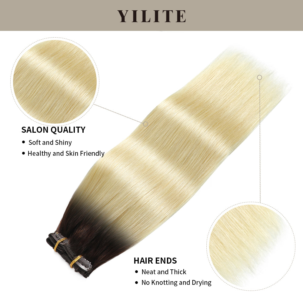 Realmhair Clip In Hair Extensions Human Hair 7Pcs 16 Clips Classic Natural Virgin Human Hair (#T2/60)