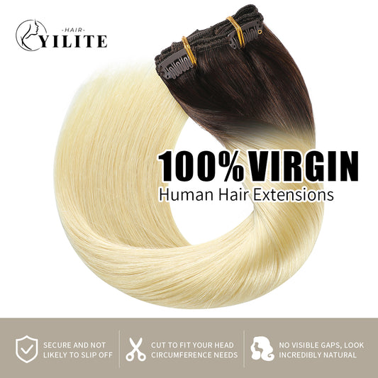 Realmhair Clip In Hair Extensions Human Hair 7Pcs 16 Clips Classic Natural Virgin Human Hair (#T2/60)
