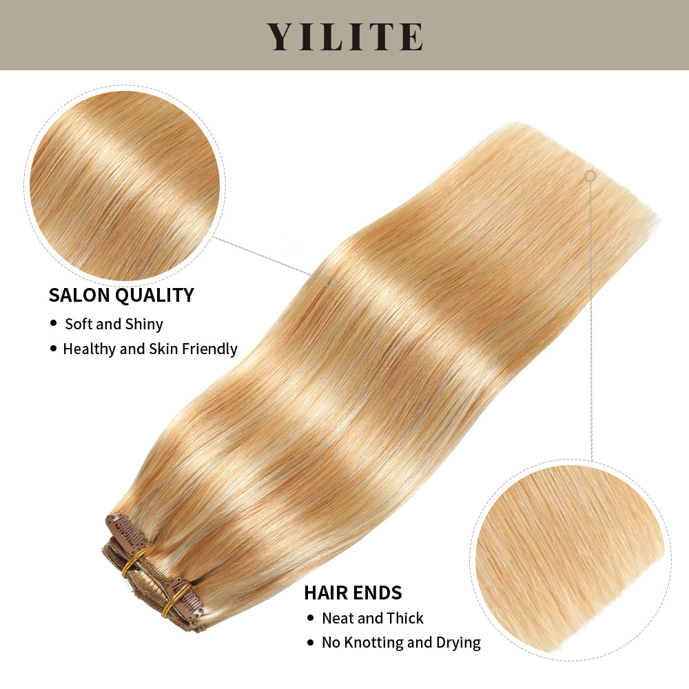 Realmhair clip in hair extensions  8Pcs 18 Clips with salon quality and hair ends (#P27/613)