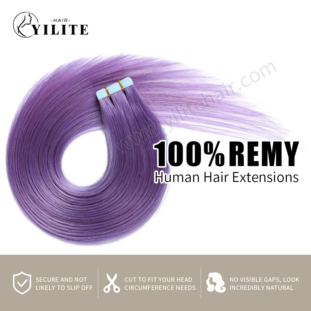 Realmhair Tape In Hair Extensions Tape Ins Invisible Natural Remy Human Hair (#Purple)-Realmhairhair