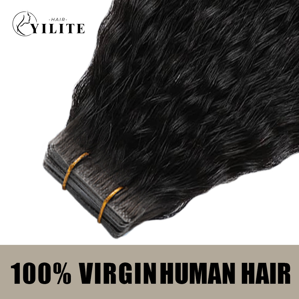 Realmhair kinky seamless invisible tape in hair extensions 20Pcs Virgin Human Hair (#1B ) 