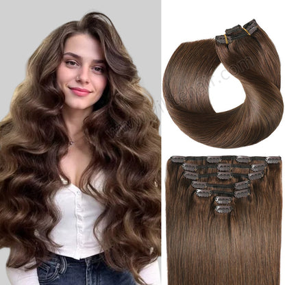 Realmhair Clip In Hair Extensions 7Pcs 16 Clips Invisible Natural Remy Human Hair (#4 Dark Brown)