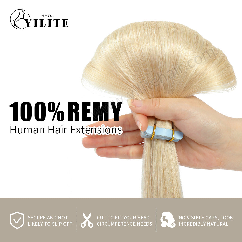 Realmhair Tape In Hair Extensions Tape Ins Invisible Natural Remy Human Hair (#613 Bleach Blonde)