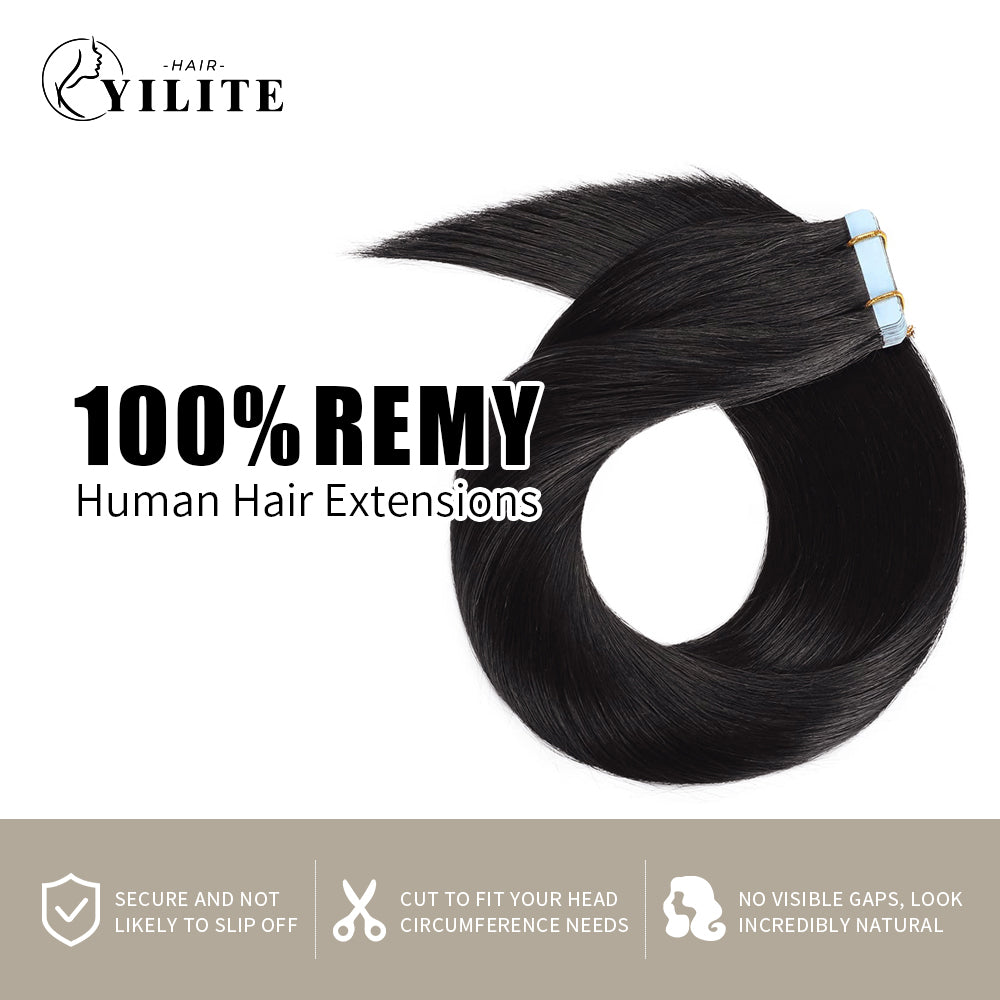 Realmhair Tape In Hair Extensions Tape Ins Invisible Natural Remy Human Hair (1B# Natural Black )
