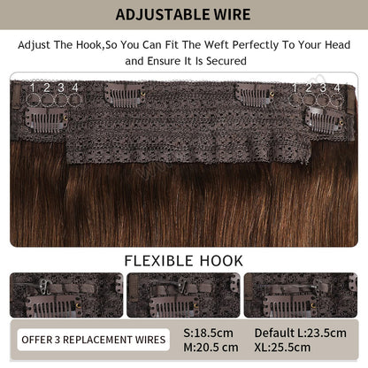 Details about the flexible hook design in #4 and replacement wires in various sizes (S, M, L, XL)