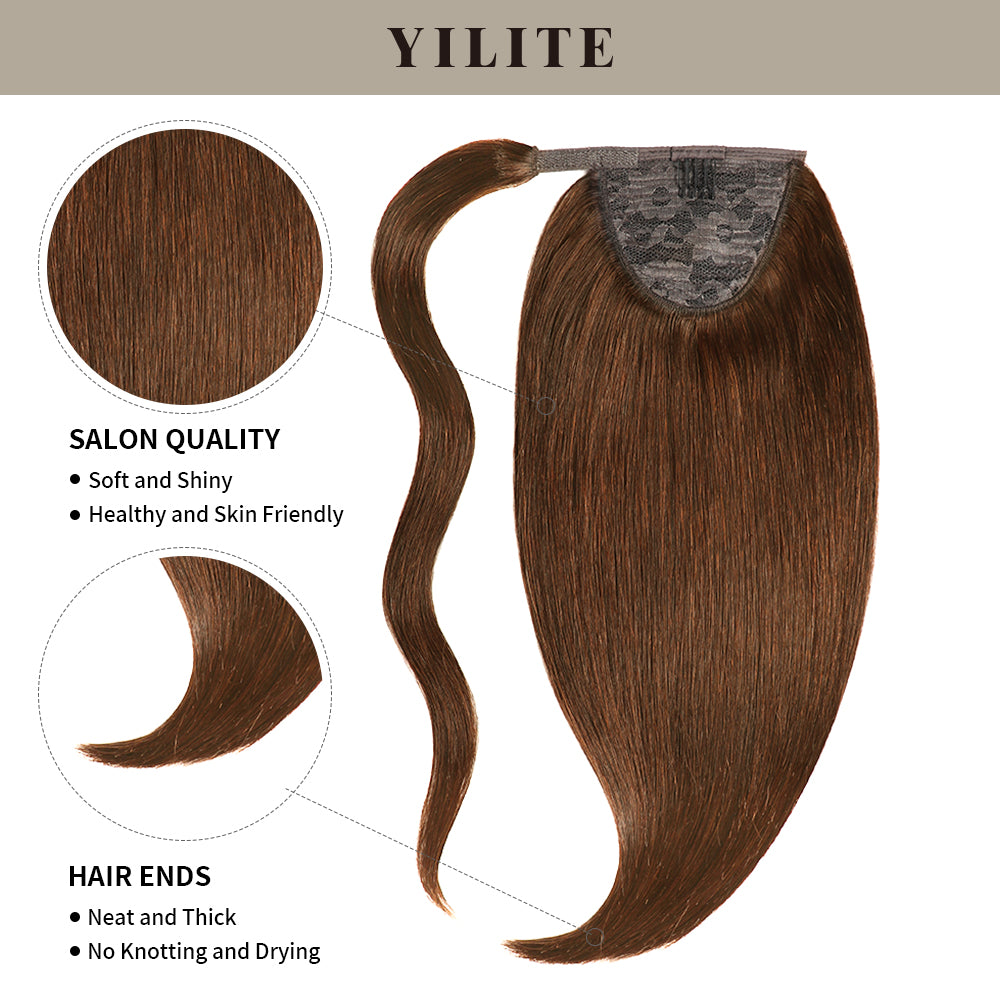 Realmhair clip-in ponytail extension with salon quality and thick ends (#4 Chocolate Brown)