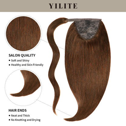 Realmhair clip-in ponytail extension with salon quality and thick ends (#4 Chocolate Brown)