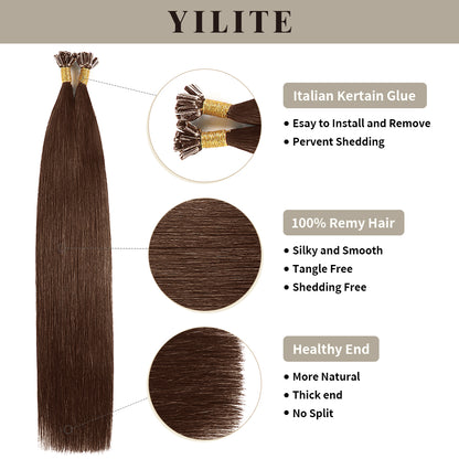 Realmhair U Tip hair extensions with Italian keratin glue, 100% virgin hair, healthy ends (#4)