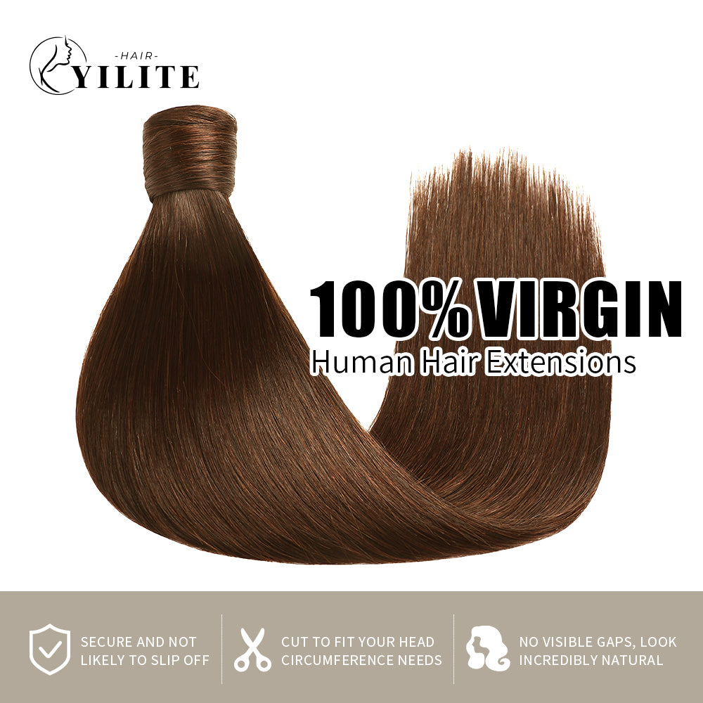 Realmhair virgin human hair ponytail extensions 12-28 Inch (#4 Chocolate Brown)