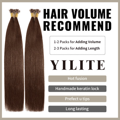 Realmhair U Tip hair extensions with hair volume recommendation (#4 Dark Brown)