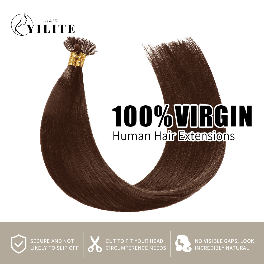 100% virgin human hair Realmhair U Tip hair extensions (#4 Dark Brown)