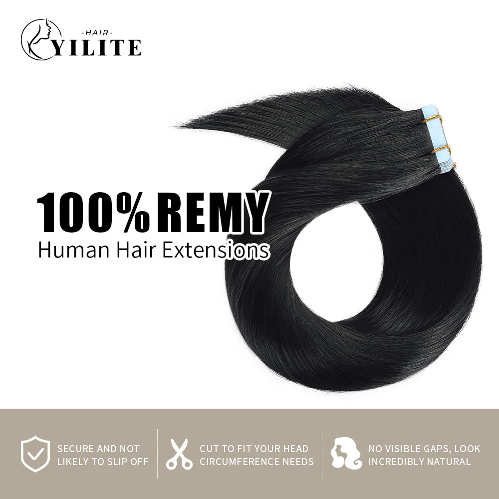 Realmhair Tape In Hair Extensions Tape Ins Invisible Natural Remy Human Hair  (1# Jet Black)-Realmhairhair