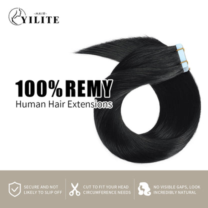 Realmhair Tape In Hair Extensions Tape Ins Invisible Natural Remy Human Hair  (1# Jet Black)-Realmhairhair