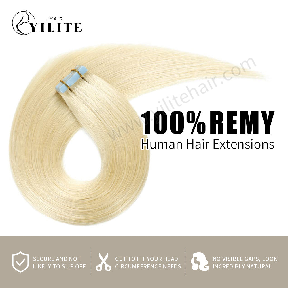 Realmhair Tape In Hair Extensions Tape Ins Invisible Natural Remy Human Hair (#60 Platinum Blonde) 