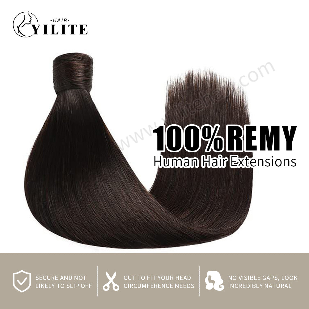 Realmhair virgin human hair ponytail extensions 12-28 Inch (#2 Darkest Brown)