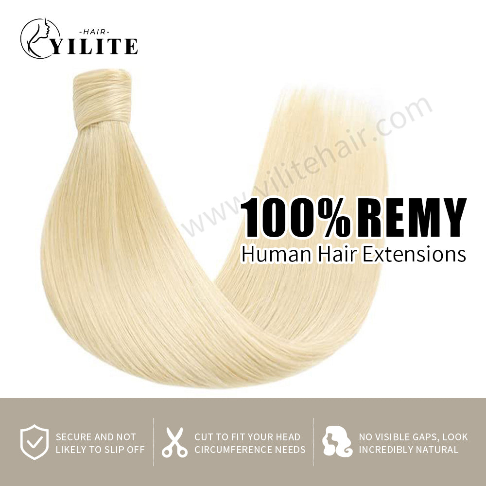 Realmhair virgin human hair ponytail extensions 12-28 Inch (#60 Platinum Blonde)