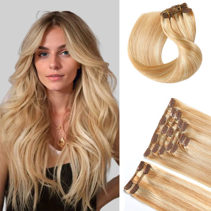 Model showcasing classic clip-in hair extensions 9Pcs 20 Clips (#P27/613)