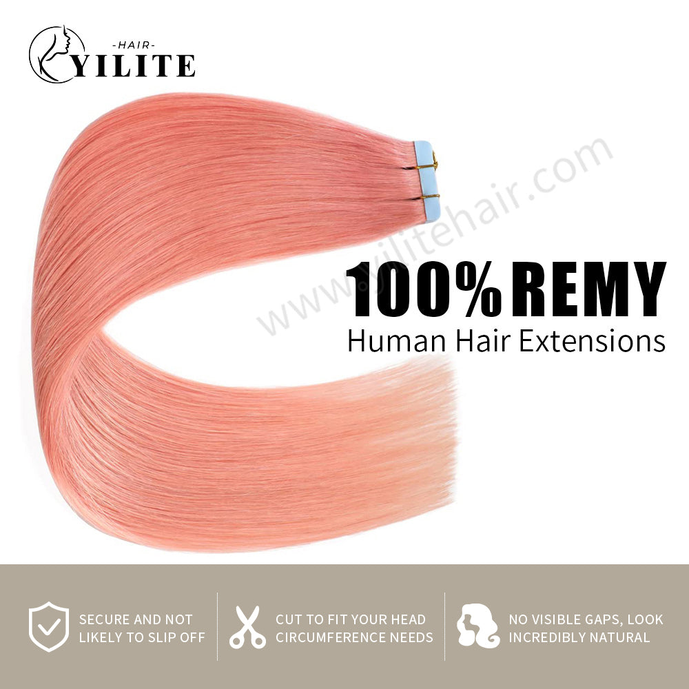 Realmhair Tape In Hair Extensions Tape Ins Invisible Natural Remy Human Hair (#Rose Pink)-Realmhairhair