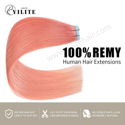 Realmhair Tape In Hair Extensions Tape Ins Invisible Natural Remy Human Hair (#Rose Pink)-Realmhairhair