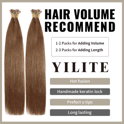 Realmhair U Tip hair extensions with hair volume recommendation (#6 Chestnut Brown)