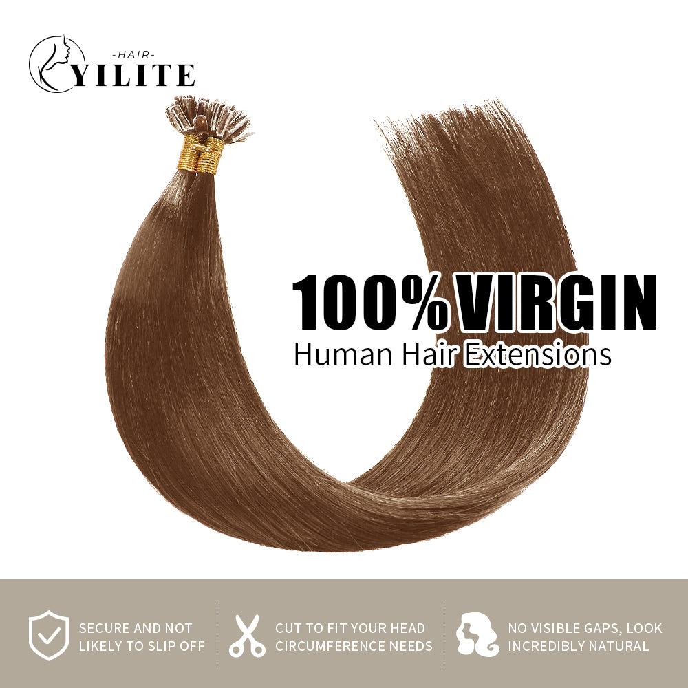 100% virgin human hair Realmhair U Tip hair extensions (#6 Chestnut Brown)