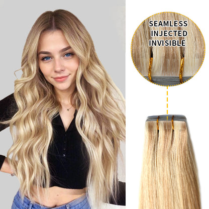 Model wearing seamless invisible tape in hair extensions 20Pcs (P18/613)