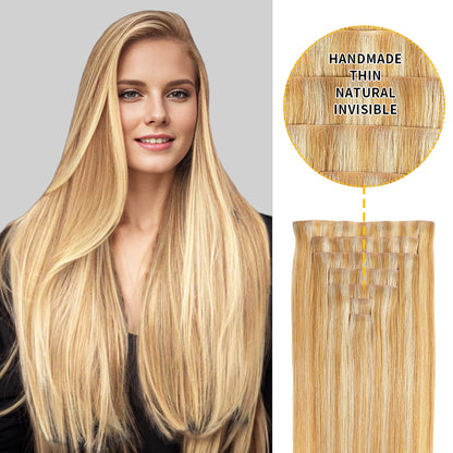 Realmhair Seamless Injected Hand-Tied Invisible Clip-ins 7Pcs 16 Clips Virgin Human Hair (#P27/613)