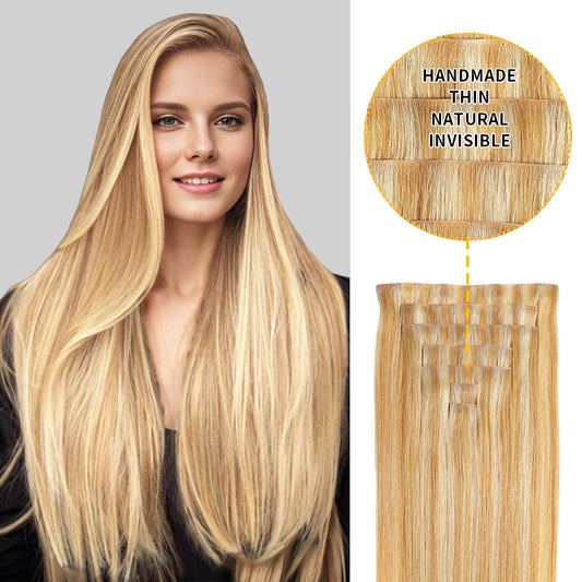 Realmhair Seamless Injected Hand-Tied Invisible Clip-ins 7Pcs 16 Clips Virgin Human Hair (#P27/613)