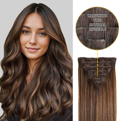 Realmhair Seamless Injected Hand-Tied Invisible Clip-ins 7Pcs 16 Clips Virgin Human Hair (#P2/6/T2 )