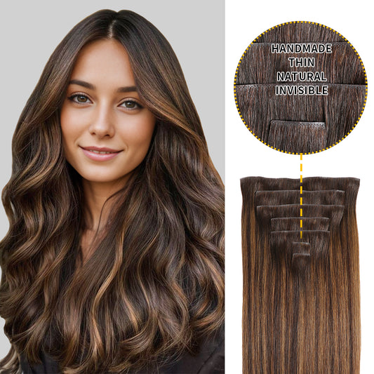 Realmhair Seamless Injected Hand-Tied Invisible Clip-ins 7Pcs 16 Clips Virgin Human Hair (#P2/6/T2 )