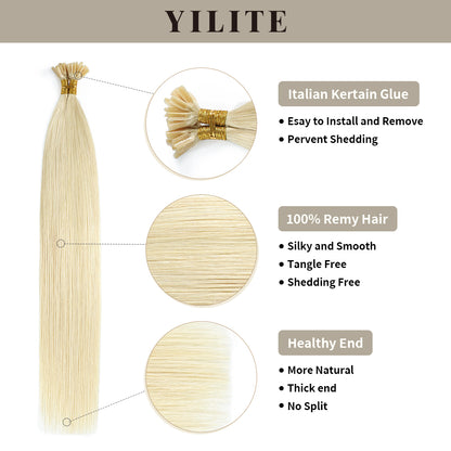 Realmhair U Tip hair extensions with Italian keratin glue, 100% virgin hair, healthy ends (#60)