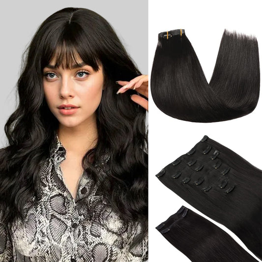Realmhair Clip In Hair Extensions 9Pcs 20 Clips Invisible Natural Remy Human Hair (#1B Natural Black)