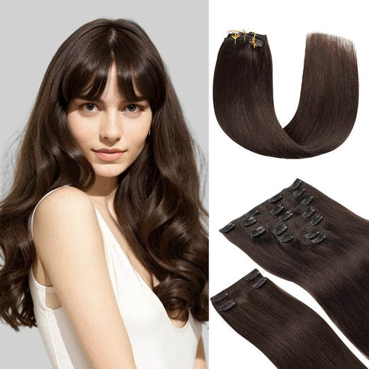 Realmhair Clip In Hair Extensions 9Pcs 20 Clips Invisible Natural Remy Human Hair (#2?Darkest?Brown?)