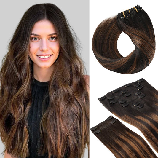 Realmhair Clip In Hair Extensions 9Pcs 20 Clips Invisible Natural Remy Human Hair (#P1B/6/T1B)