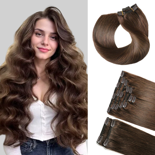 Realmhair Clip In Hair Extensions 9Pcs 20 Clips Invisible Natural Remy Human Hair (#4 Dark Brown)