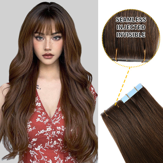Model wearing seamless invisible tape in hair extensions 20Pcs (#4)