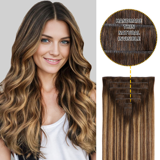 Realmhair Seamless Injected Hand-Tied Invisible Clip-ins 7Pcs 16 Clips Virgin Human Hair (#P4/27/T4)