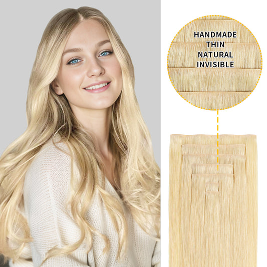 Realmhair Seamless Injected Hand-Tied Invisible Clip-ins 7Pcs 16 Clips Virgin Human Hair (#613)
