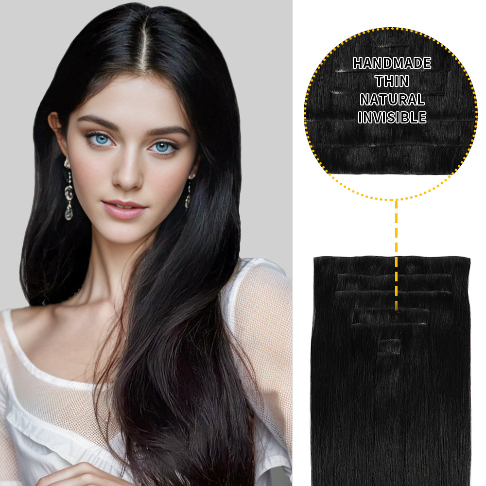 Realmhair Seamless Injected Hand-Tied Invisible Clip-ins 7Pcs 16 Clips Virgin Human Hair (#1)