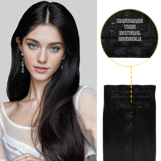 Realmhair Seamless Injected Hand-Tied Invisible Clip-ins 7Pcs 16 Clips Virgin Human Hair (#1)