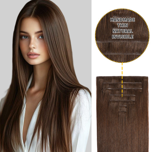 Realmhair Seamless Injected Hand-Tied Invisible Clip-ins 7Pcs 16 Clips Virgin Human Hair (#4)