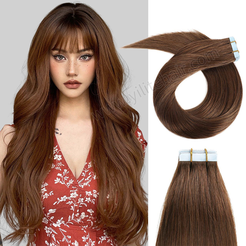 Realmhair Tape In Hair Extensions Tape Ins Invisible Natural Remy Human Hair (#4 Dark Brown)-Realmhairhair