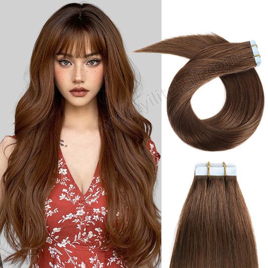 Realmhair Tape In Hair Extensions Tape Ins Invisible Natural Remy Human Hair (#4 Dark Brown)-Realmhairhair