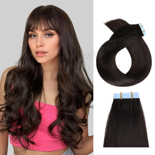 Realmhair Tape In Hair Extensions Tape Ins Invisible Natural Remy Human Hair (1B# Natural Black ) 