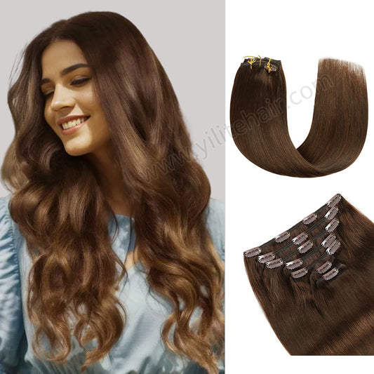 Realmhair Clip In Hair Extensions Human Hair Invisible Natural Remy Human Hair (#6 Chestnut Brown)
