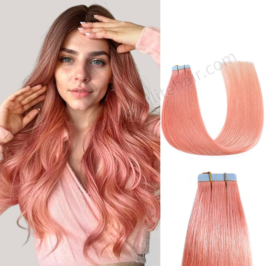 Realmhair Tape In Hair Extensions Tape Ins Invisible Natural Remy Human Hair (#Rose Pink)-Realmhairhair
