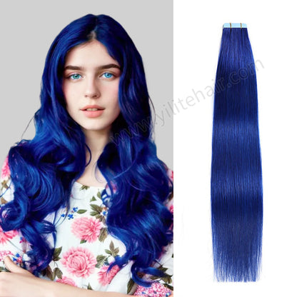 Realmhair Tape In Hair Extensions Tape Ins Invisible Natural Remy Human Hair (#Blue)-Realmhairhair